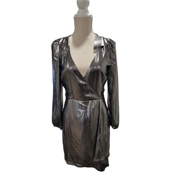 NWT FRENCH CONNECTION Draped Metallic Mini Dress 6 - Picture 2 of 8